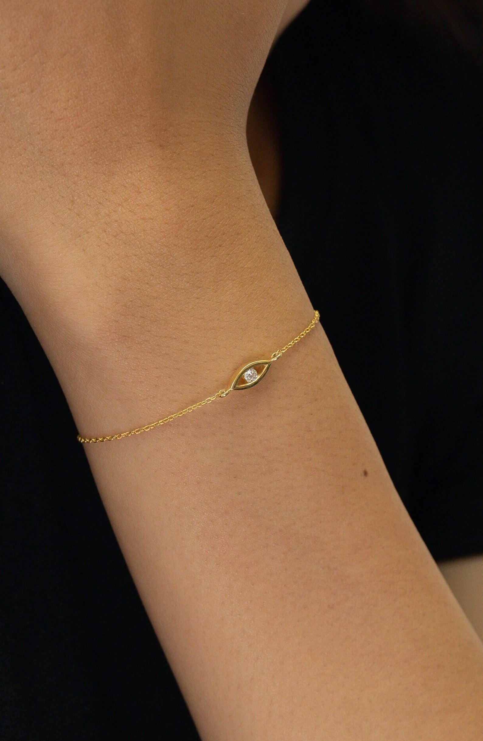 Tiny Evil Eye Bracelet, Sterling Silver Evil Eye Bracelet, Layering Bracelet, Minimalist Bracelets For Women